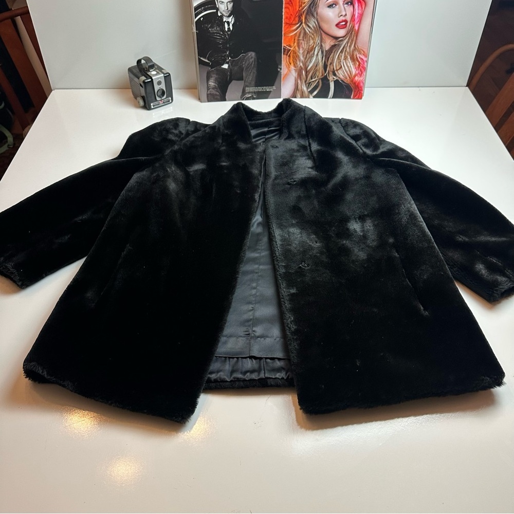 Vintage Beekman Place Black Faux Fur Jacket Y2K Quiet Luxury Coat